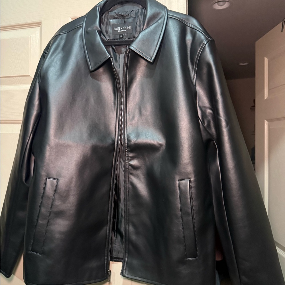 UO Slate & Stone Men's Black Faux Leather Zip Jacket XL